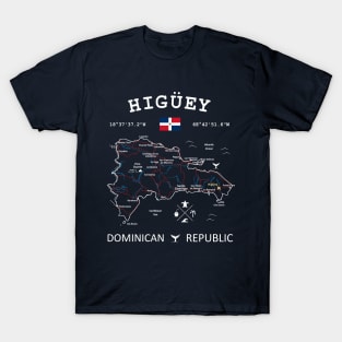 Higüey Dominican Republic Flag Travel Map Coordinates GPS T-Shirt